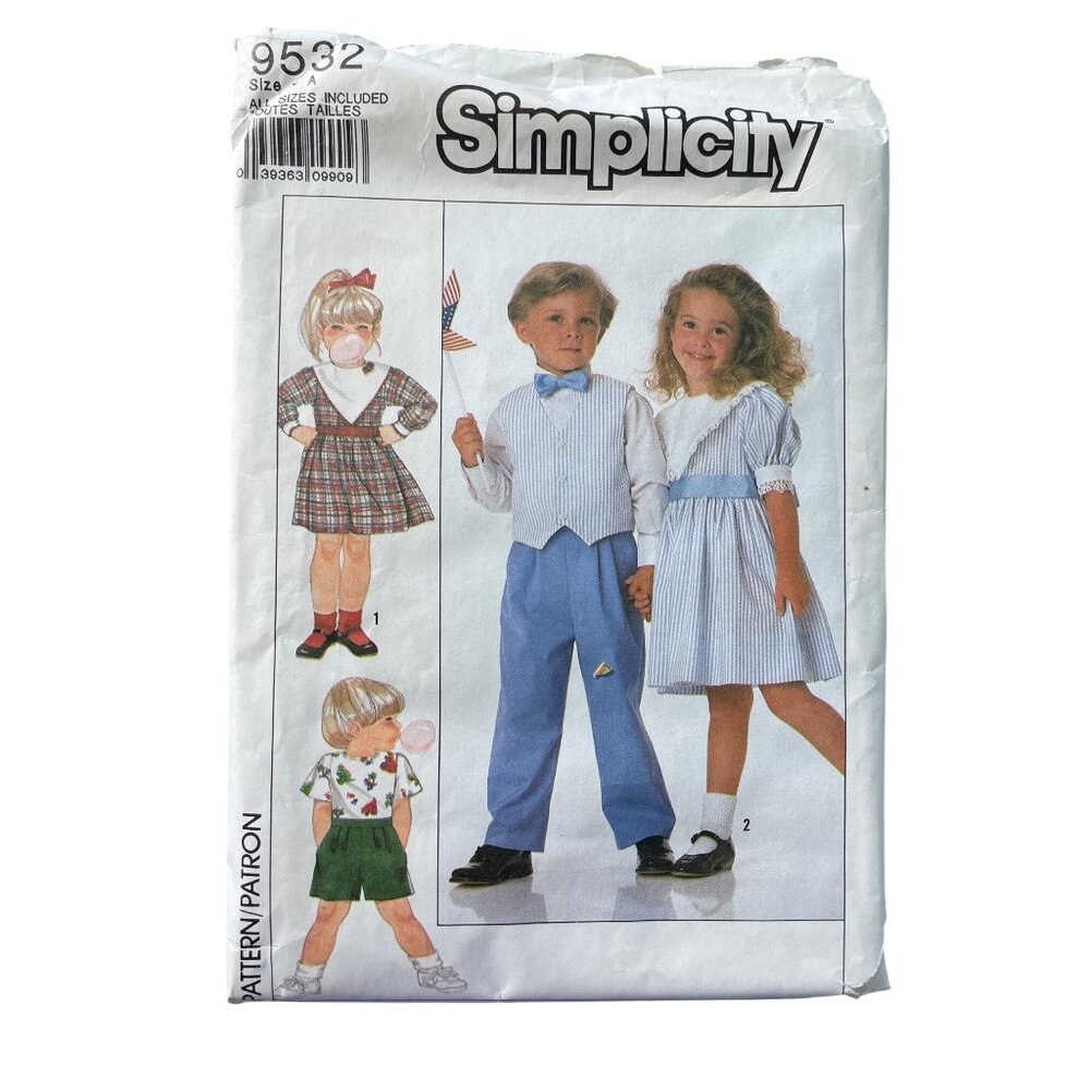 80s Simplicity 9532 Sewing Pattern All Sizes Childs Dress Pants Vest Short UNCUT